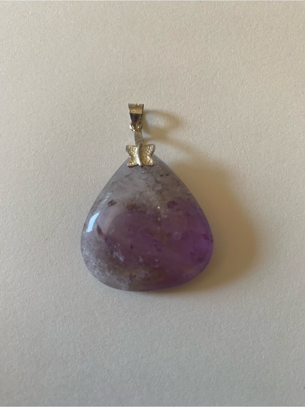 Purple Amethyst Teardrop Pendant with Butterfly Bail